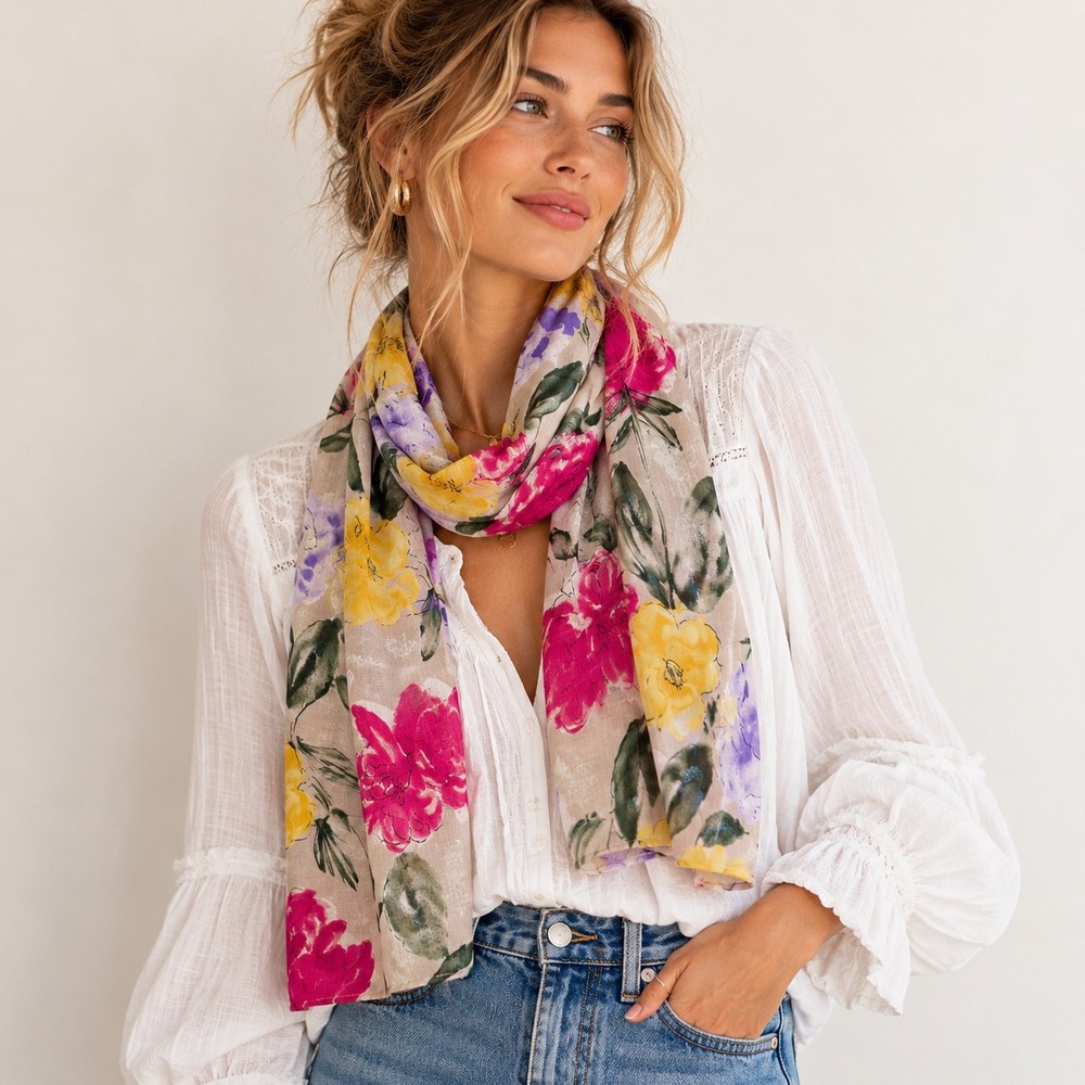 Jacques Vert Floral Scarf Womens Colorful Feminine England Classic Vintage